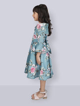 Girls Teal Blue Party Wear Dress With Belt