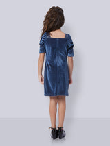 Girls Blue Party Three Quarter Sleeves Dress with Purse