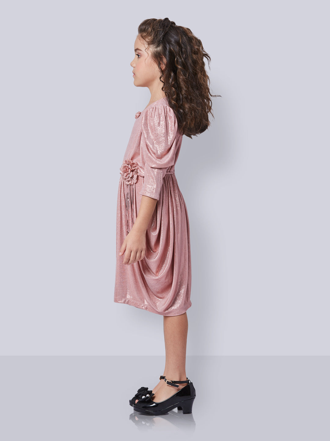 Girls Peach Party Wear Dress With Purse