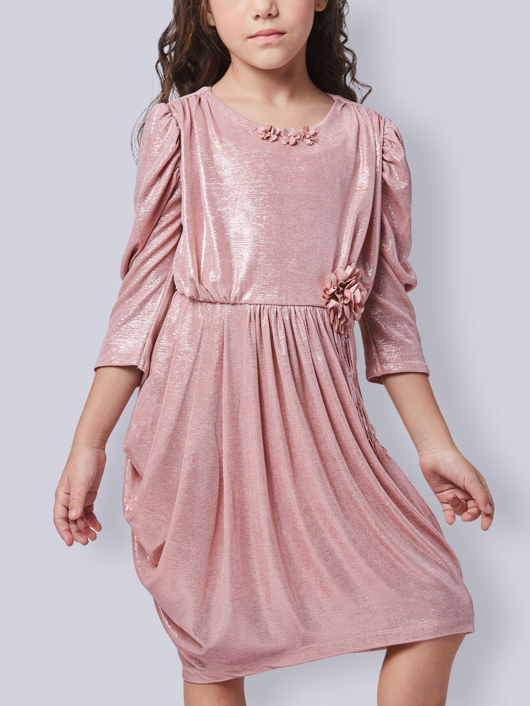 Girls Peach Party Wear Dress With Purse