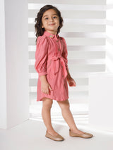 Girls Pink Festive Three Quarter Sleeves Dress with Purse