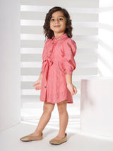 Girls Pink Festive Three Quarter Sleeves Dress with Purse