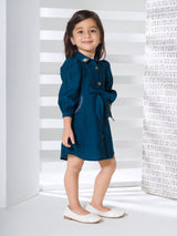 Girls Blue Festive Three Quarter Sleeves Dress with Purse