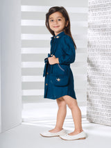Girls Blue Festive Three Quarter Sleeves Dress with Purse