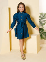 Girls Teal Blue Festive Wear Dress