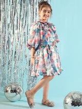 Girls Teal Blue Festive Wear Dress