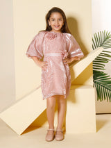 Girls Peach Party Wear Dress Belt with Purse