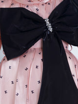 Girls Peach Party Full Sleeves Dress with Belt