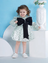 Girls Green Party Full Sleeves Dress with Belt