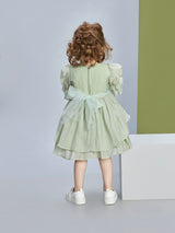 Girls Green Party Three Quarter Sleeves Dress