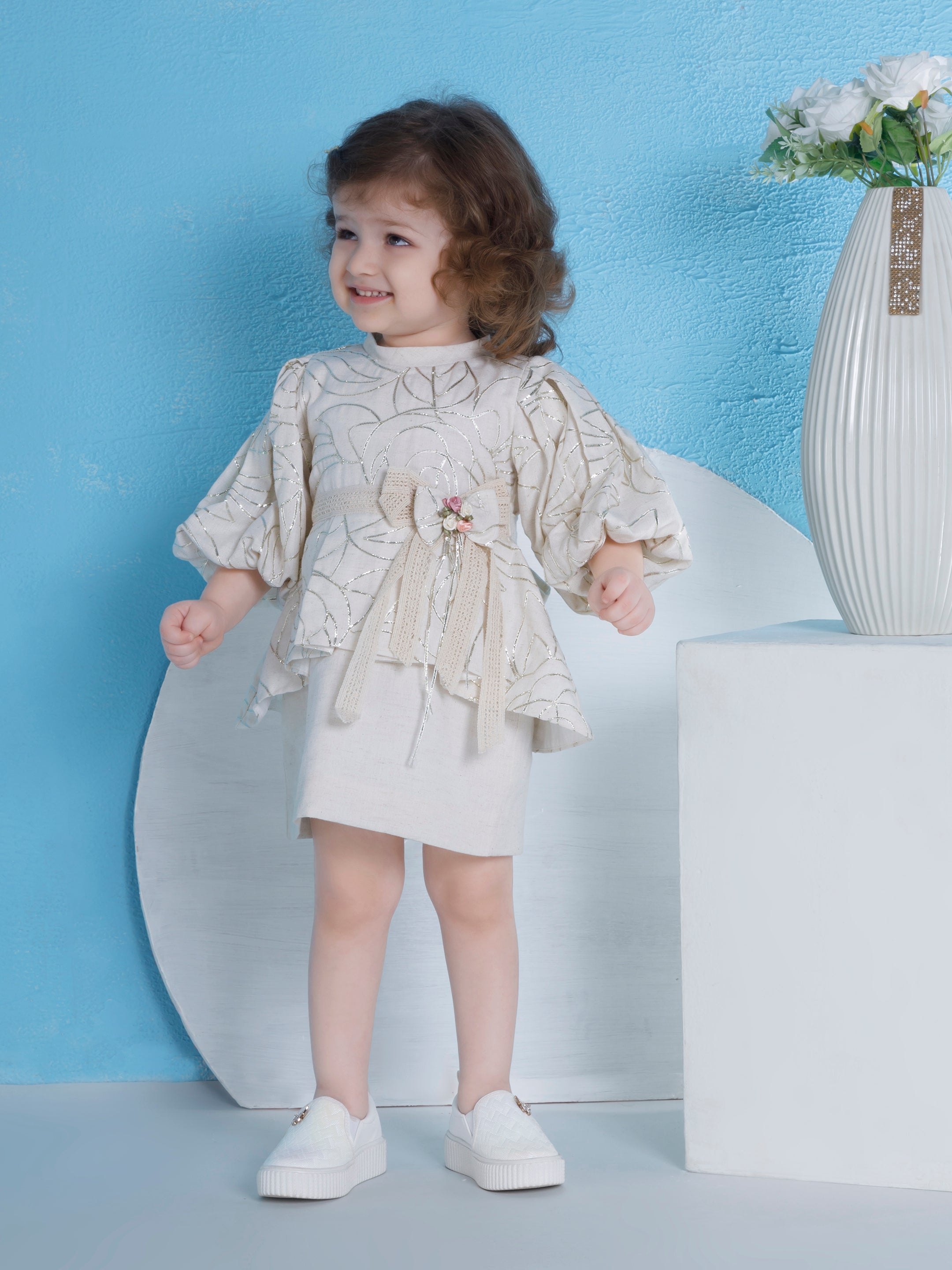 Girls Beige Party Wear Dress