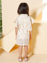 Girls Pink Party Half Sleeves Dress with Inner & Belt