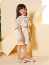 Girls Pink Party Half Sleeves Dress with Inner & Belt