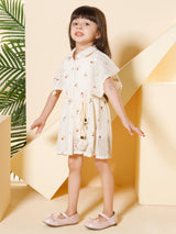 Girls Pink Party Half Sleeves Dress with Inner & Belt