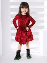 Girls Maroon Party Full Sleeves Dress with Legging