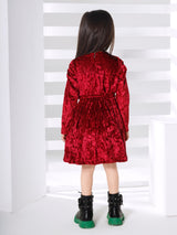 Girls Maroon Party Full Sleeves Dress with Legging