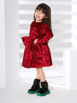Girls Maroon Party Full Sleeves Dress with Legging