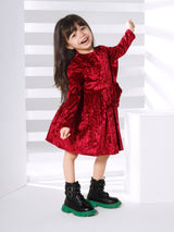 Girls Maroon Party Full Sleeves Dress with Legging