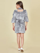 Girls Grey Party Wear Dress with Leggings & Belt