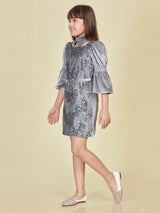 Girls Grey Party Wear Dress with Leggings & Belt