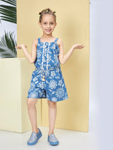 Girls Blue Casual Wear Jumpsuit