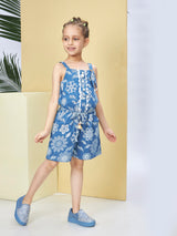 Girls Blue Casual Wear Jumpsuit