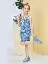 Girls Blue Casual Wear Jumpsuit