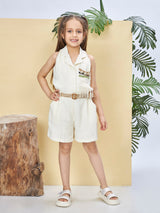 Girls Cream Casual Jumpsuit with Belt