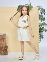 Girls Cream Casual Jumpsuit with Belt