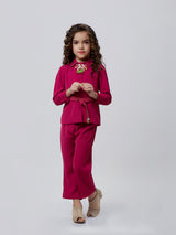 Girls Pink Party Wear Top Pant With Belt