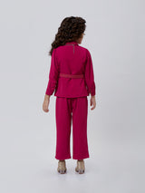 Girls Pink Party Wear Top Pant With Belt