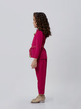 Girls Pink Party Wear Top Pant With Belt
