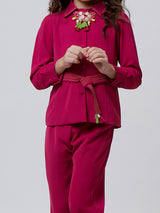 Girls Pink Party Wear Top Pant With Belt