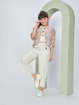 Girls Cream Casual Jacket, Top with Pants