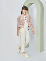 Girls Cream Casual Jacket, Top with Pants