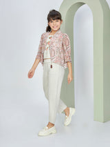 Girls Cream Casual Jacket, Top with Pants