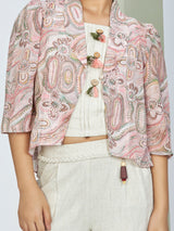 Girls Cream Casual Jacket, Top with Pants