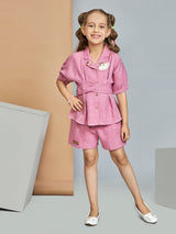 Girls Pink Casual Shorts with Top