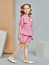Girls Pink Casual Shorts with Top