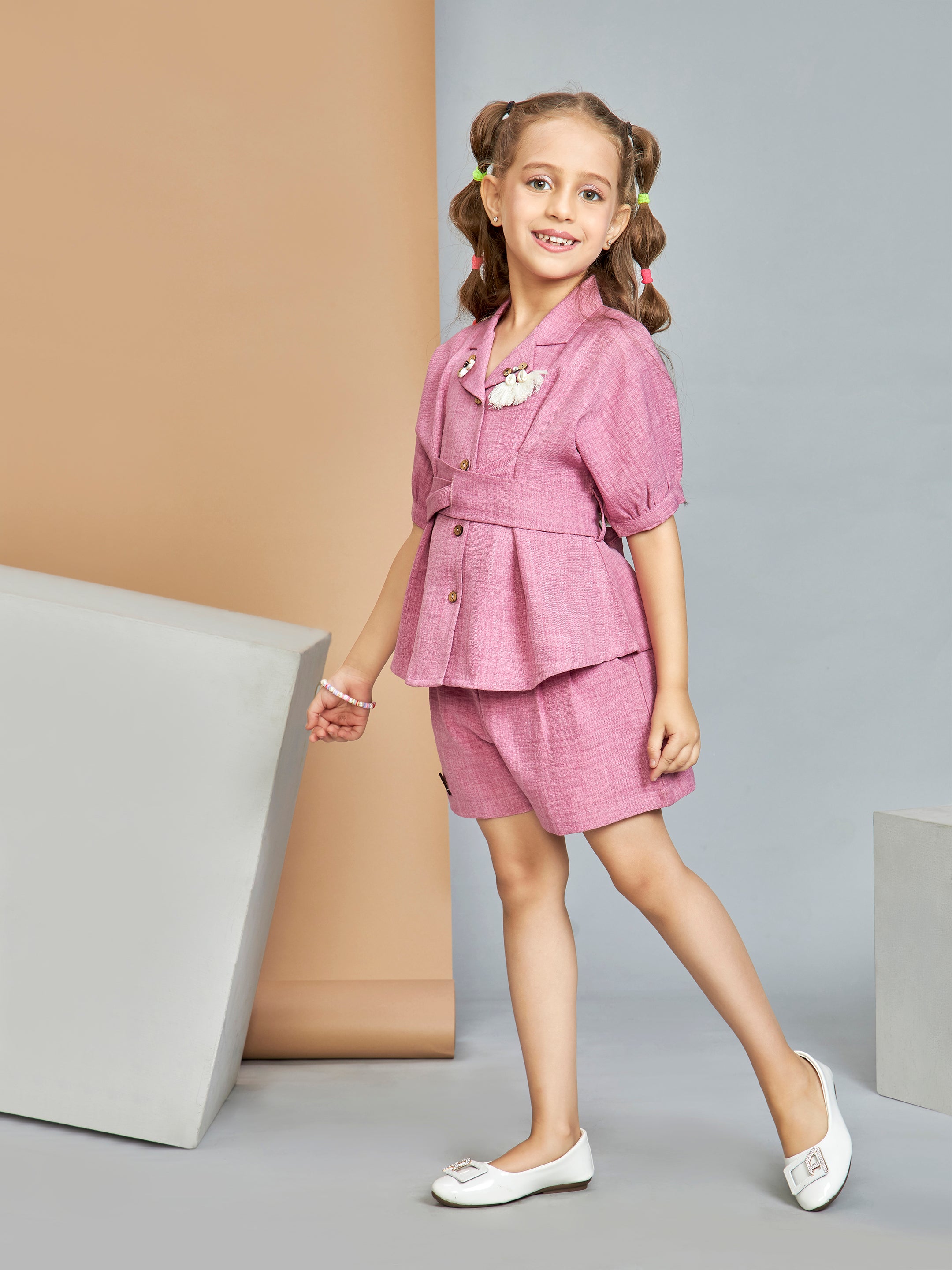 Girls Pink Casual Shorts with Top
