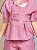 Girls Pink Casual Shorts with Top