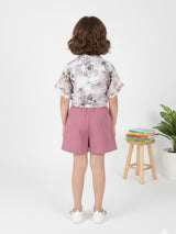 Girls Pink Casual Shorts with Top & Shrug