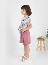 Girls Pink Casual Shorts with Top & Shrug