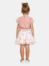 Girls Peach Party Half Sleeves Skirt With Top