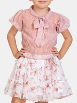 Girls Peach Party Half Sleeves Skirt With Top