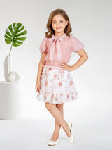 Girls Peach Party Wear Skirt With Top