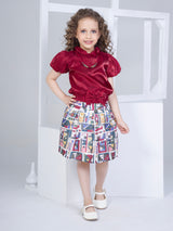Girls Maroon Party Wear Top With Skirt