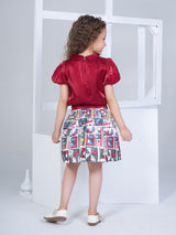 Girls Maroon Party Wear Top With Skirt