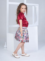 Girls Maroon Party Wear Top With Skirt