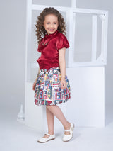 Girls Maroon Party Wear Top With Skirt